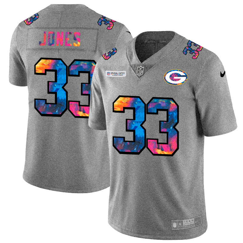 NFL Green Bay Packers #33 Aaron Jones Men Nike MultiColor 2020  Crucial Catch  Jersey Grey->green bay packers->NFL Jersey